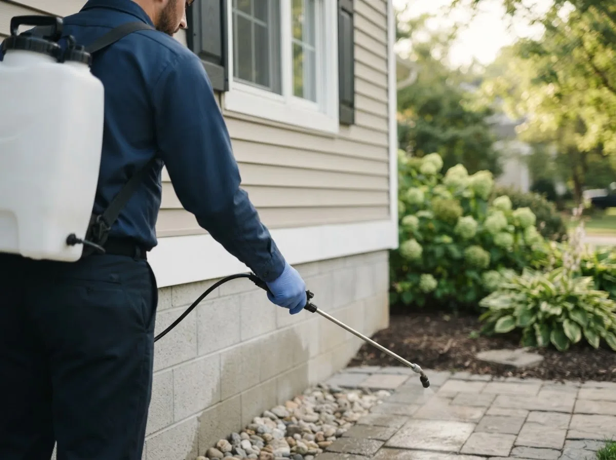 Pest control technician inspecting a home in Plain, WI